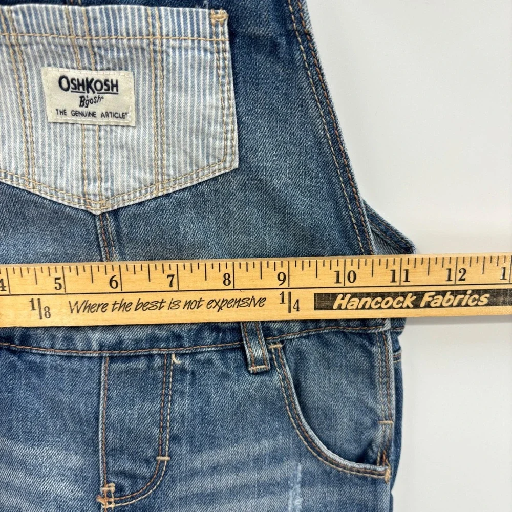 OshKosh B'gosh Denim Overall Dress Kids 3T Blue Distressed Hickory Stripe Jumper